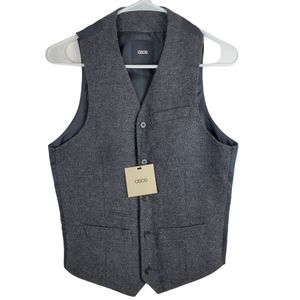 Asos 34" Chest Wool Button Up Sleeveless Vest Gray